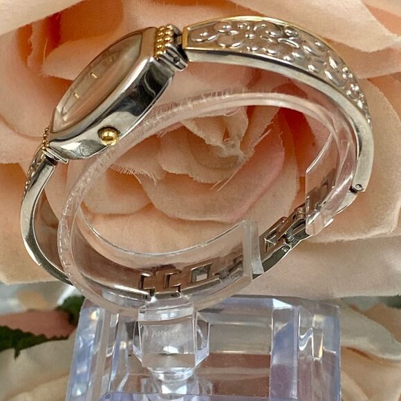 Anne Klein Two-Tone Tonneau Case Bracelet Watch Textured Dial Roman Numerals - Picture 6 of 13